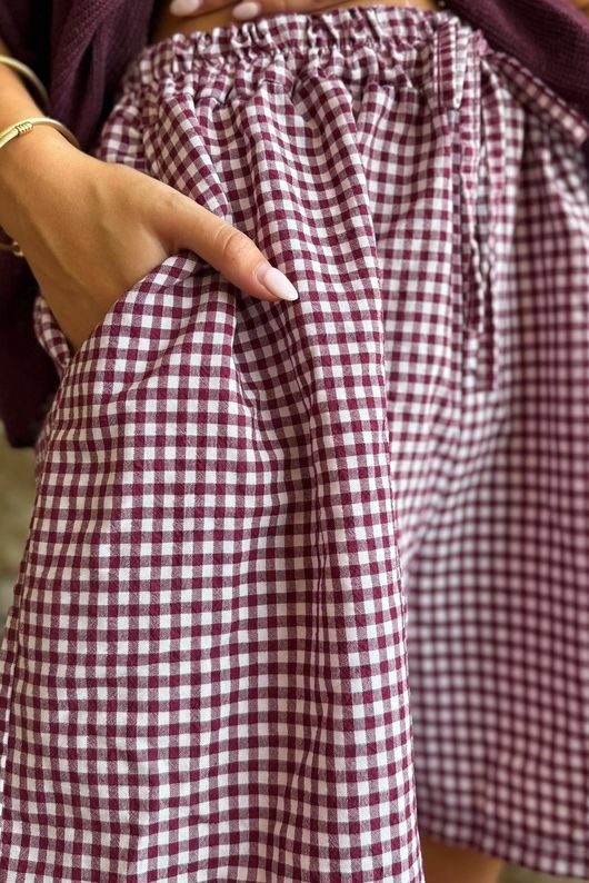 Arbi Gingham Short Aubergine
